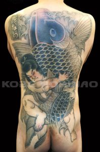 金太郎の抱き鯉の刺青、和彫り(Japanese Tattoo)画像