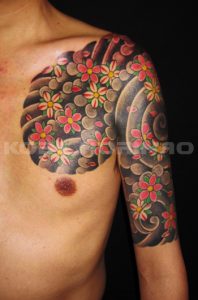 桜花散らしの刺青、和彫り(Japanese Tattoo)画像