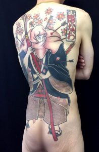 武蔵坊弁慶と桜花の刺青、和彫り画像