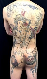 弁財天と正面龍の刺青、和彫り(Japanese Tattoo)画像