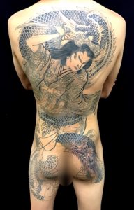 橘姫と龍の刺青、和彫り(Japanese Tattoo)画像