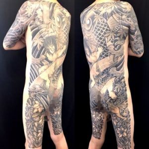 金太郎の抱き鯉・三本足の蛙・紅葉の刺青、和彫り(Japanese Tattoo)画像