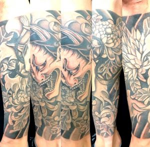般若と菊の刺青、和彫り(Japanese Tattoo)の画像