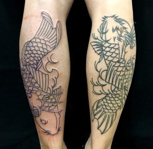 登龍門と鯉の刺青、和彫り(Japanese Tattoo)画像