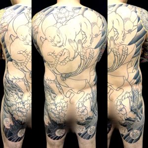 花和尚魯智深と牡丹散らしの刺青、和彫り(Japanese Tattoo)画像