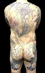 花和尚魯智深と牡丹散らしの刺青、和彫り(Japanese Tattoo)の画像