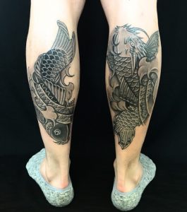 登龍門と鯉の刺青、和彫り(Japanese Tattoo)画像