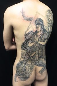 騎龍観世音菩薩の刺青、和彫り(Japanese Tattoo)画像