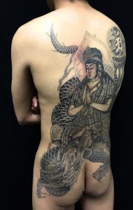 騎龍観世音菩薩の刺青、和彫り(Japanese Tattoo)の画像です。