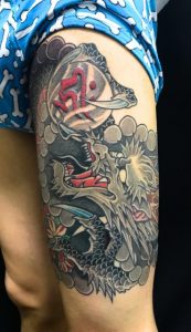 龍と桜の刺青、和彫り(Japanese Tattoo)の画像です。