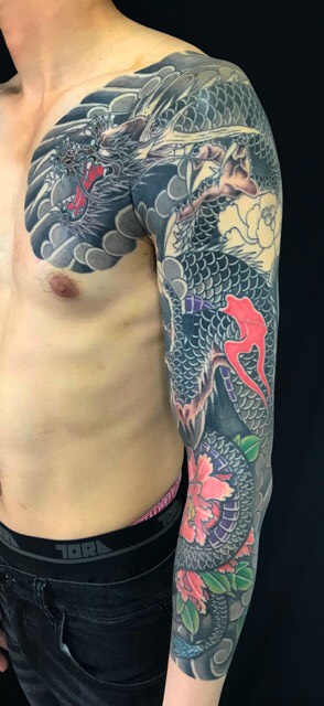 龍と牡丹 ※一部リメイクの刺青、和彫り(Japanese Tattoo)の画像です。