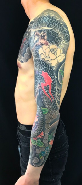 龍と牡丹 ※一部リメイクの刺青、和彫り(Japanese Tattoo)の画像です。
