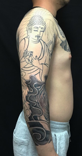 釈迦如来・朱雀・白虎の刺青、和彫り(Japanese Tattoo)の画像です。
