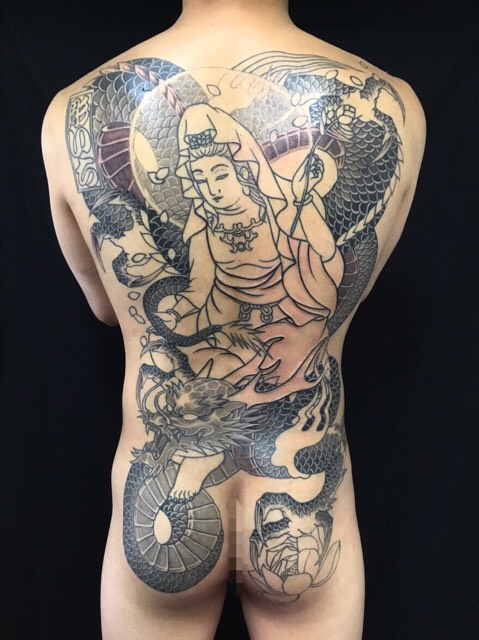 騎龍観世音菩薩の刺青、和彫り(Japanese Tattoo)の画像