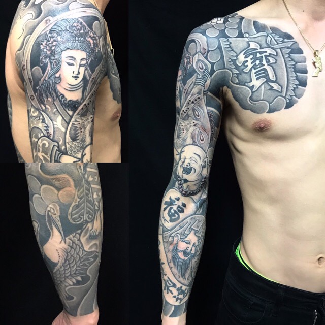 七福神・弁財天・布袋・福禄寿・鶴の刺青、和彫り(Japanese Tattoo)の画像
