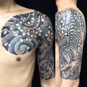 猛虎・桜花の刺青、和彫り(Japanese Tattoo)の画像