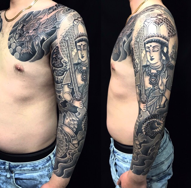 虚空蔵菩薩・龍・玄武の刺青、和彫り(Japanese Tattoo・タトゥー)の画像