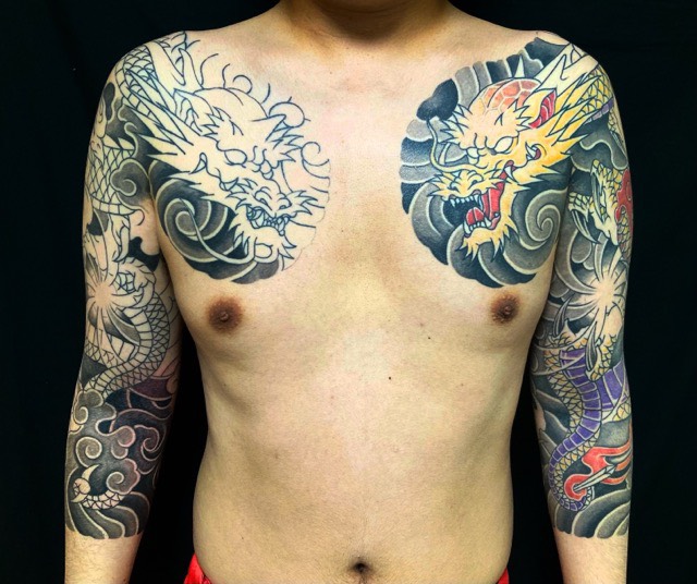 阿吽の龍の刺青、和彫り(Japanese Tattoo・タトゥー)の画像