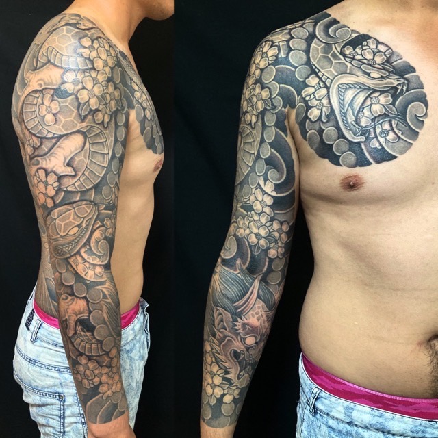 蛇・羅生門・花水木の刺青、和彫り(Japanese Tattoo・タトゥー)の画像