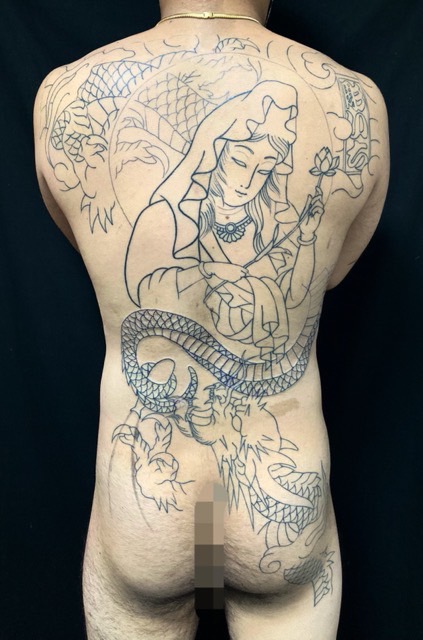 騎龍観世音菩薩の刺青、和彫り(Japanese Tattoo・タトゥー)の画像