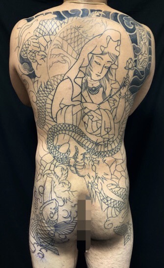 騎龍観世音菩薩の刺青、和彫り(Japanese Tattoo・タトゥー)の画像