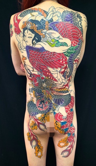 羽衣天女・昇龍・背中の刺青、和彫り(Japanese Tattoo・タトゥー)の画像