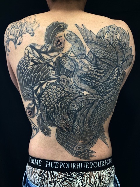 鳳凰・阿吽の刺青、和彫り(Japanese Tattoo・タトゥー)の画像
