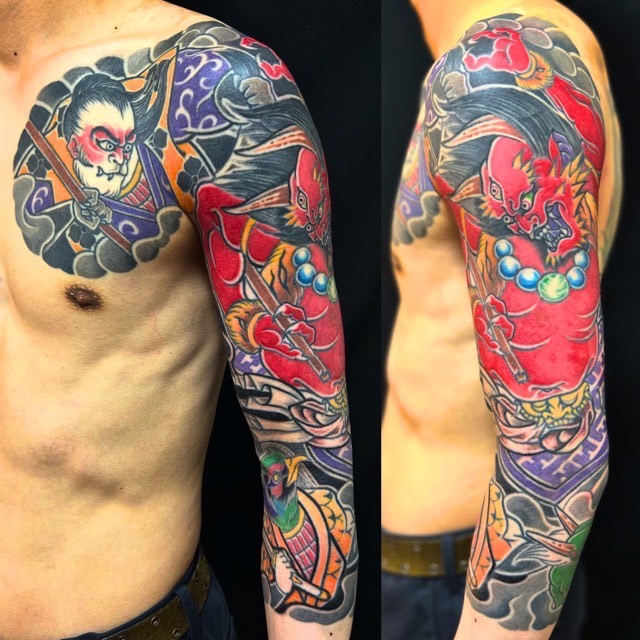 鬼ヶ島・七分袖の刺青、和彫り(Japanese Tattoo・タトゥー)の画像