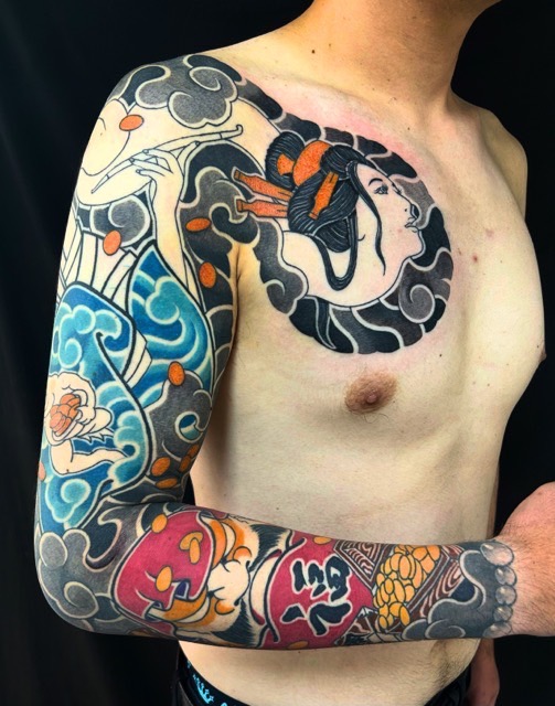 ろくろ首・縁起物尽くしの刺青、和彫り(Japanese Tattoo・タトゥー)の画像