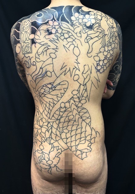 昇龍・桜花・牡丹の刺青、和彫り(Japanese Tattoo・タトゥー)の画像