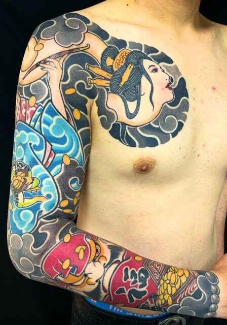 ろくろ首・縁起物尽くしの刺青、和彫り(Japanese Tattoo・タトゥー)の画像