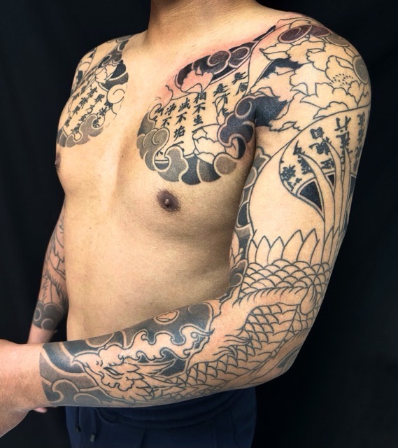 鳳凰・般若心経・牡丹の刺青、和彫り(Japanese Tattoo・タトゥー)の画像