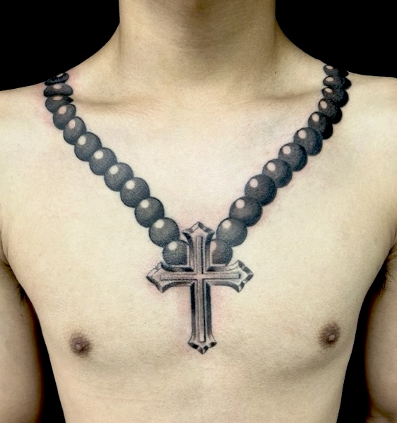 クロス・数珠のワンポイントTattoo(タトゥー)の画像