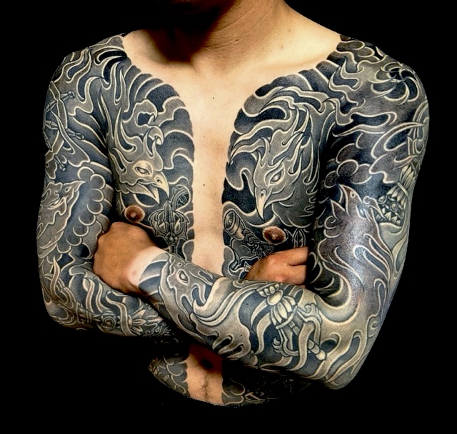 四大明王・迦楼羅炎・密教法具の刺青、和彫り(Japanese Tattoo・タトゥー)の画像