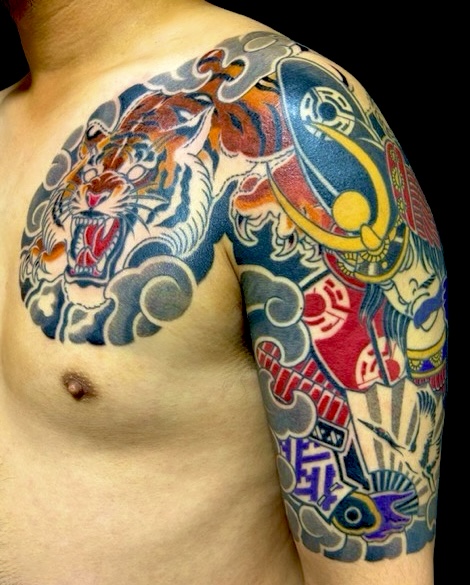 加藤清正・虎(五分袖)の刺青、和彫り(Japanese Tattoo・タトゥー)の画像