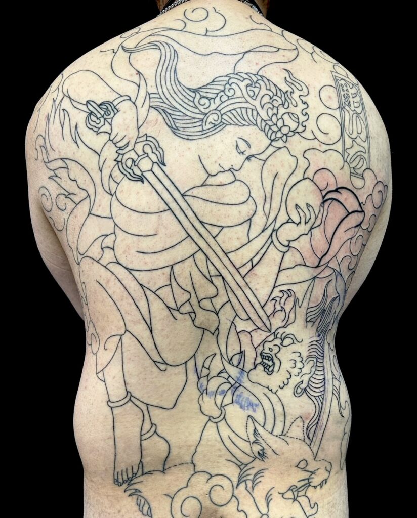 荼枳尼天・羅刹(額彫り)の刺青、和彫り(Japanese Tattoo・タトゥー)の画像