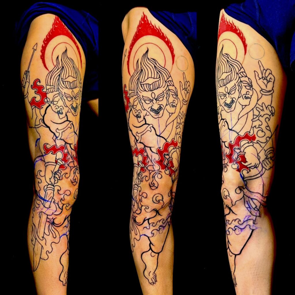 阿修羅(レッグスリーブ)のタトゥー・刺青・和彫画像