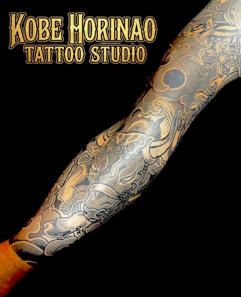 大威徳明王(額彫り左足)のタトゥー・刺青・和彫画像