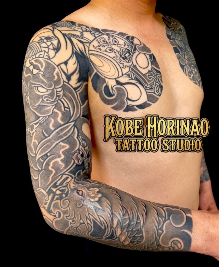 仁王 吽形・鳳凰・毘沙門天蛙・打ち出の小槌のタトゥー・刺青・和彫画像