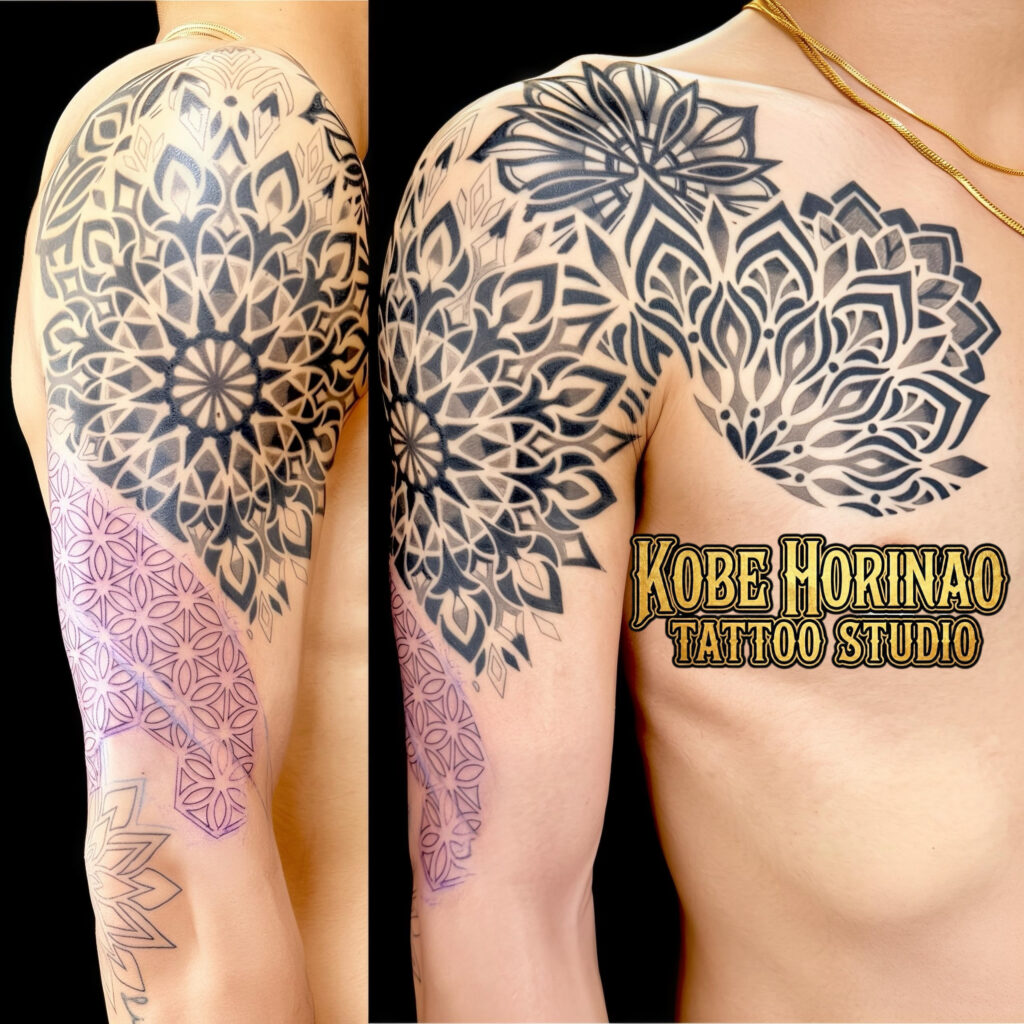 曼荼羅タトゥー(胸・七分袖)のタトゥー・Tattoo画像