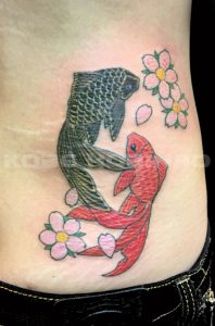 金魚と桜の刺青、和彫り画像
