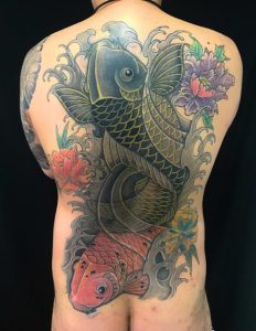 夫婦鯉・牡丹 ※カバーリメイクの刺青、和彫り(Japanese Tattoo)の画像です。