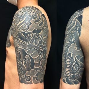 阿形の龍・五分袖・カバーアップの刺青、和彫り(Japanese Tattoo・タトゥー)の画像