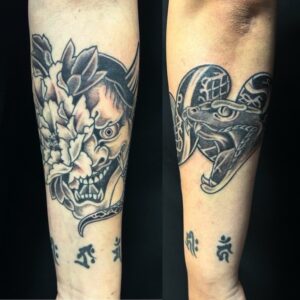 般若・蛇・牡丹・梵字のワンポイントTattoo(タトゥー)の画像