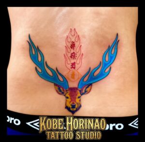 鹿・フレイム・梵字のタトゥー (Tattoo・刺青)｜神戸彫なお タトゥースタジオ